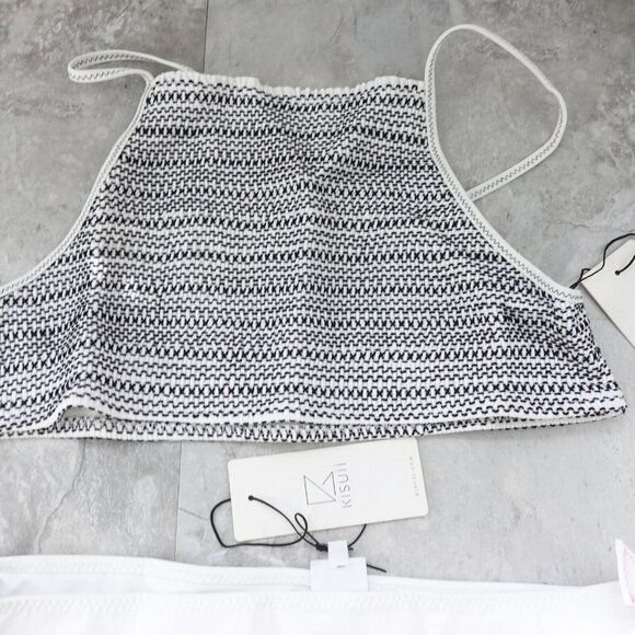 KISUII Bikini Set Large White Two Piece Halter Smocked Hipster Bikini BARNEYS - Picture 4 of 16